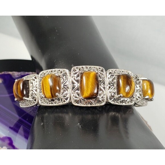 Vintage Marked STS Karis Tigerseye Size 7 Bangle Bracelet - Picture 1 of 16